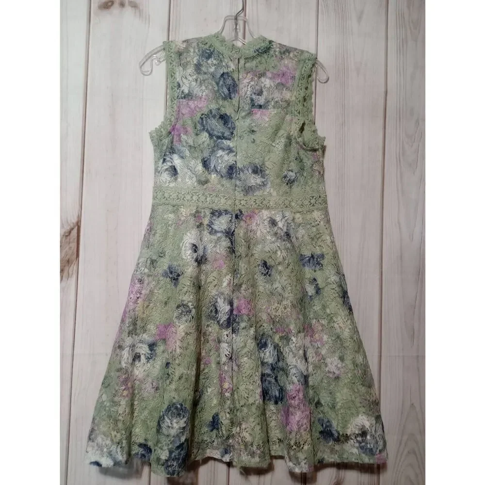 Knit works Dress Girls 16 1/2 Green Lace‎ Overlay Sleeveless